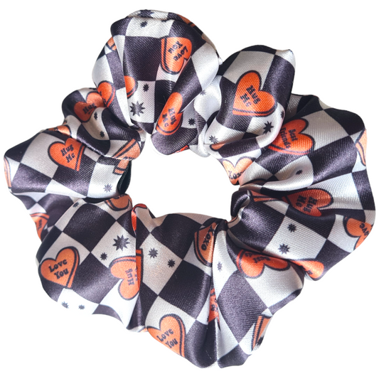 Satin Scrunchie - Retro Hearts Checks