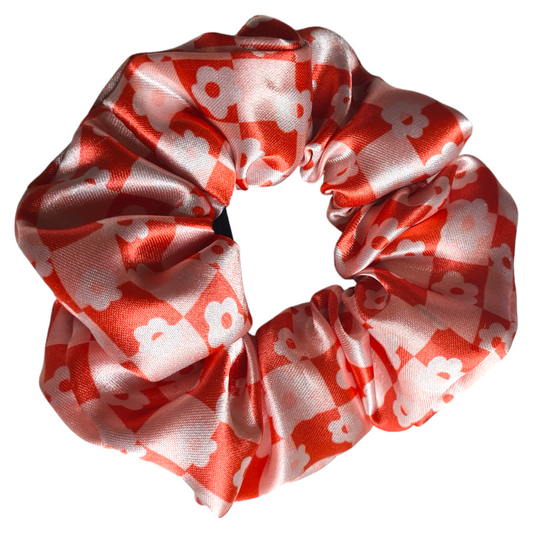 Satin Scrunchie - Retro Floral Checks