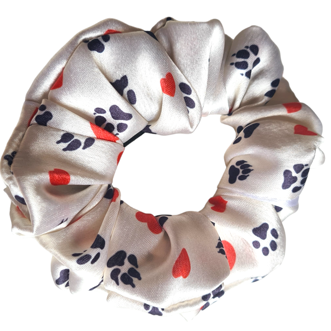 Satin Scrunchie - Hearts and Paws - Animal Lover