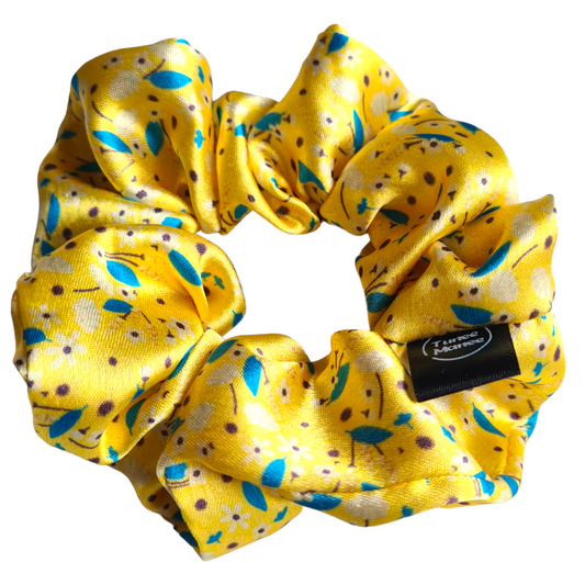 Satin Scrunchies - Yellow Floral