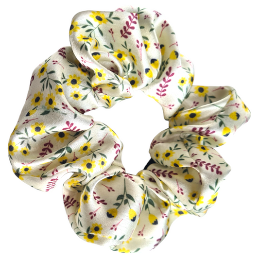 Satin Scrunchie - Yellow Mini Floral