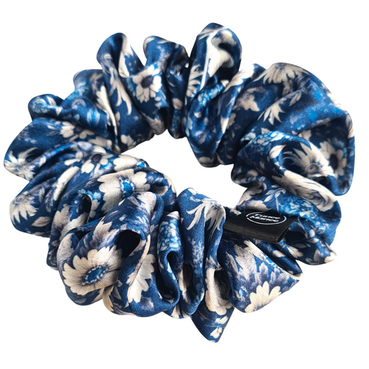 Satin Scrunchie - Navy Elegant Floral