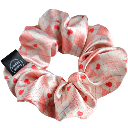 Satin Scrunchie - Pink Sweetheard Plaid