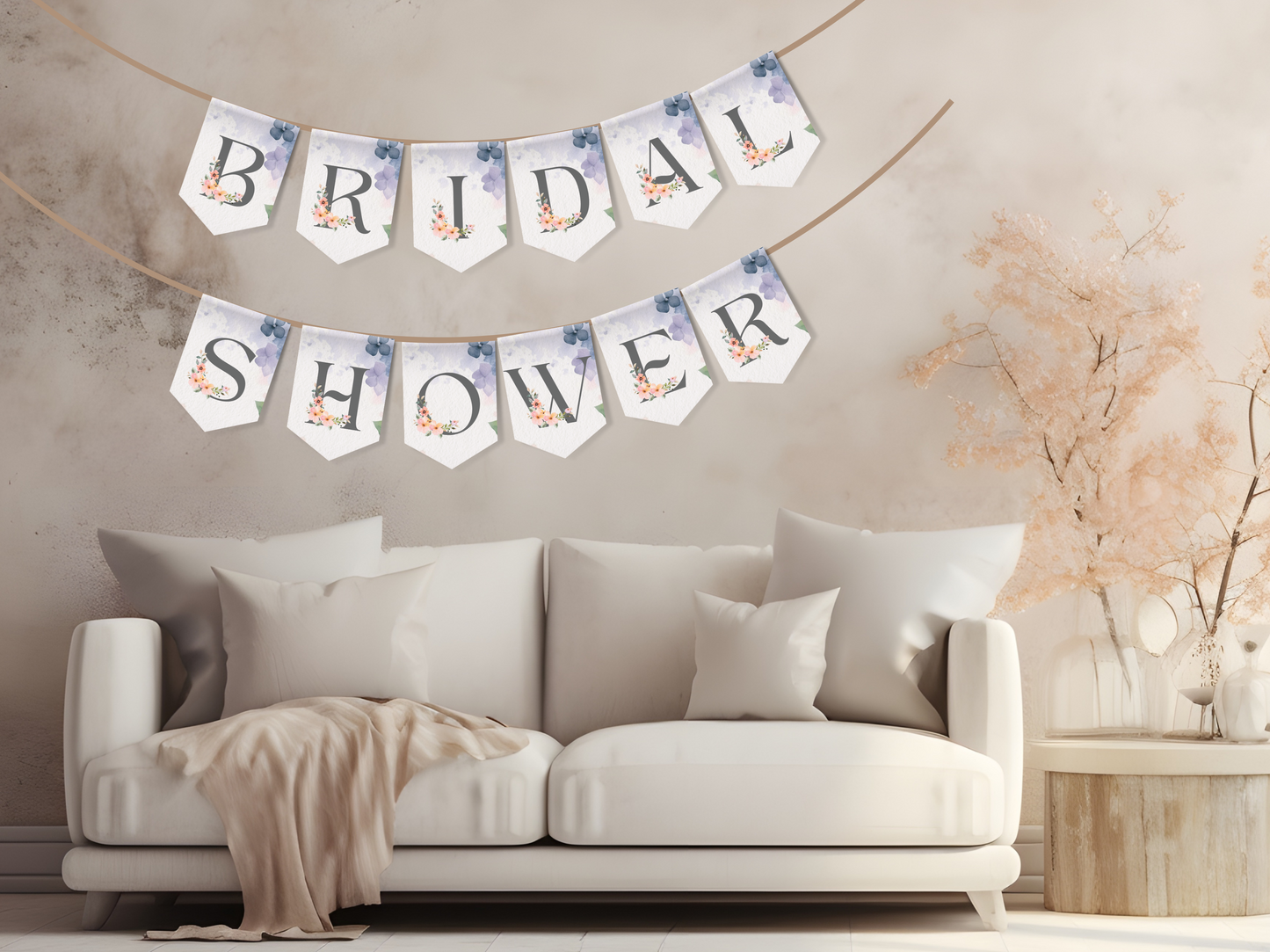 Watercolor Floral Felt Banner with Personalised Lettering - Personalized Flag Decor for Baby Nurseries and Kids Rooms | Name Bunting Banner