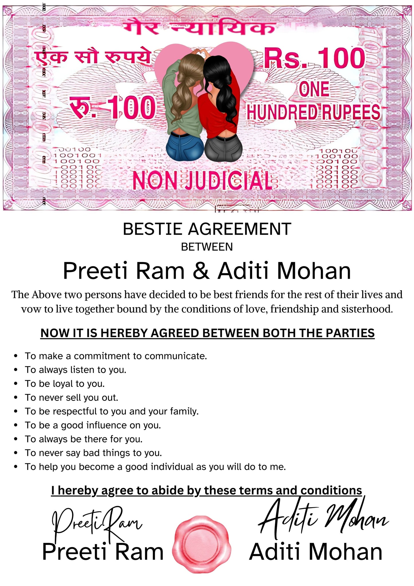 Bestie Friendship Agreement Certificate: A Heartfelt Gift for Your Bestfriend/Sister