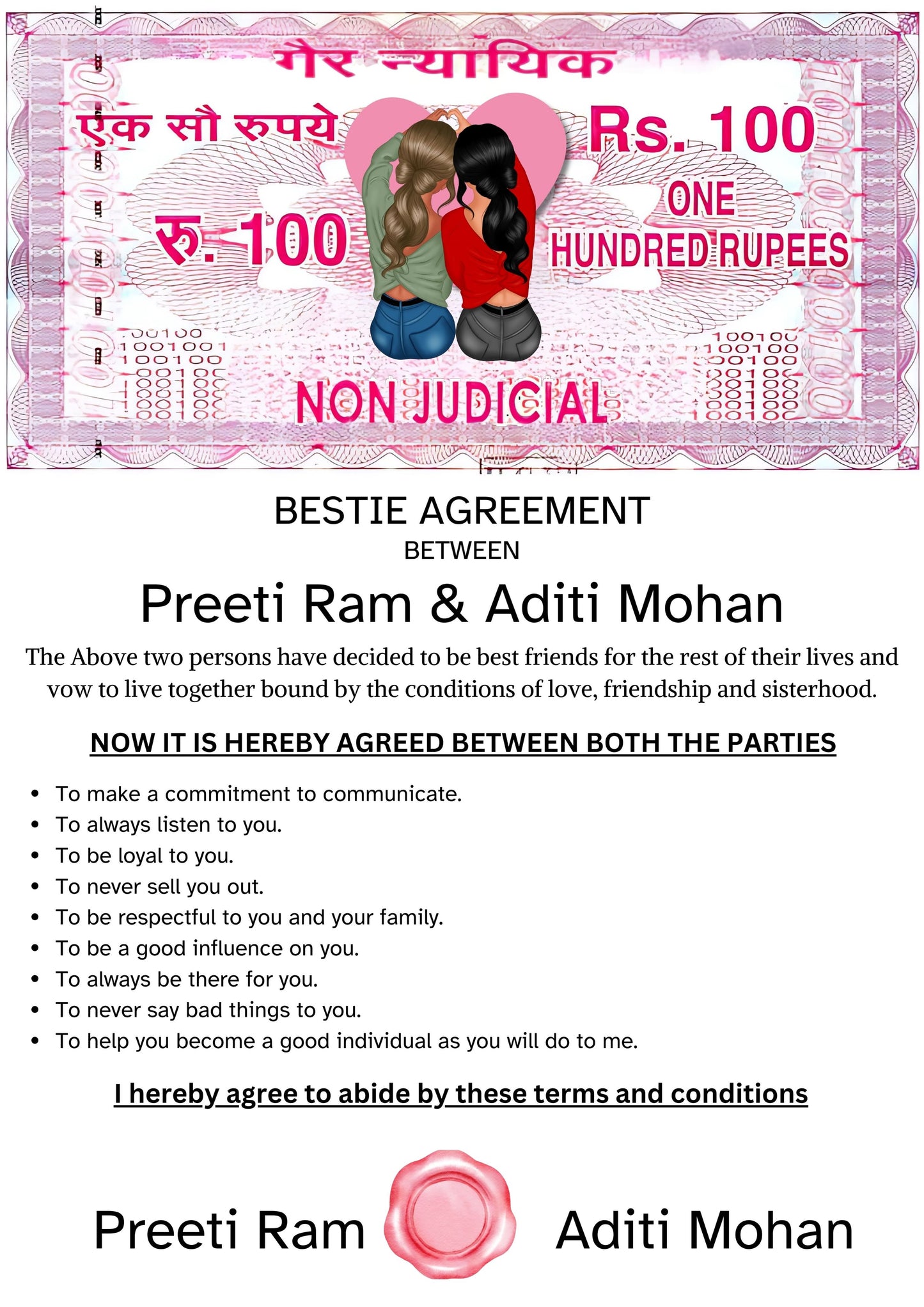 Bestie Friendship Agreement Certificate: A Heartfelt Gift for Your Bestfriend/Sister