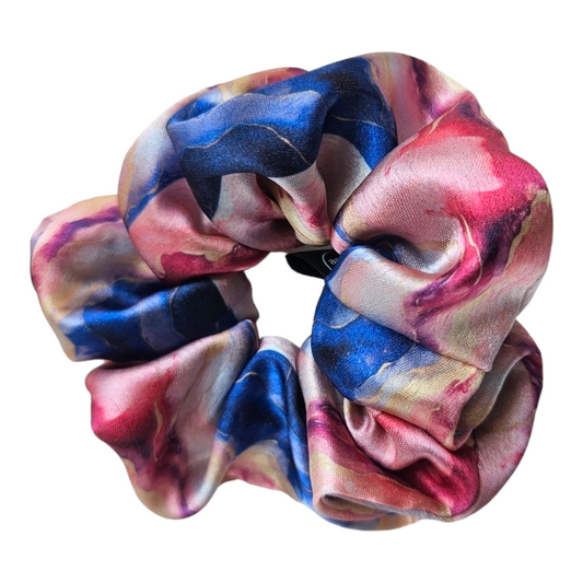 Satin Scrunchie - Blue Pink Marble