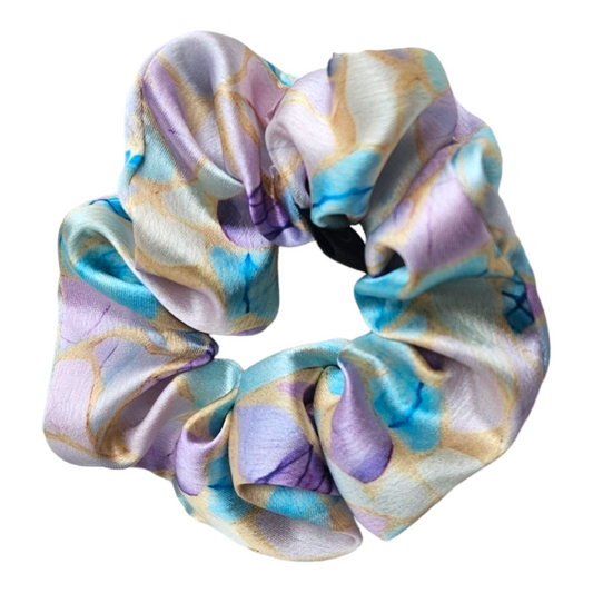 Satin Scrunchie - Watercolour Stained Glass effect (Blue)