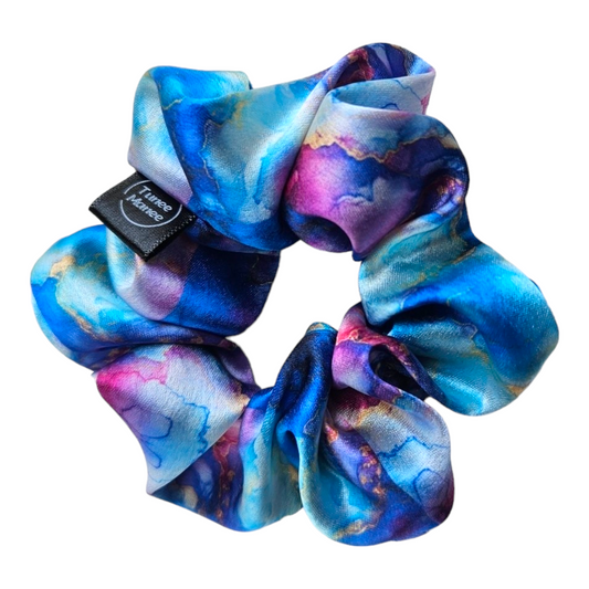 Satin Scrunchie - Blue Magenta Marble