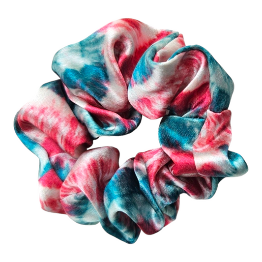 Satin Scrunchie - Red/Green Tie Dye