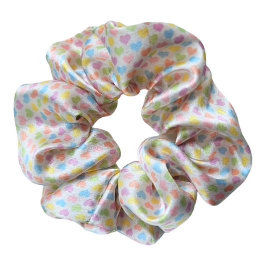 Satin Scrunchie - Pastel Rainbow Hearts