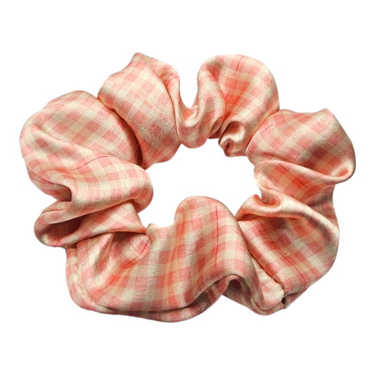 Satin Scrunchie - Pink Plaid