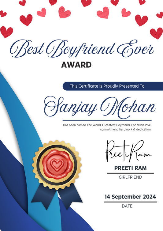 'Best Boyfriend Ever' Certificate - A Unique Way to Show Your Love