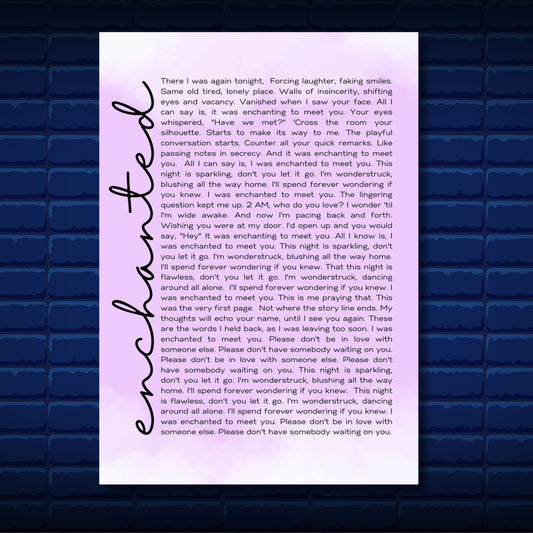 Taylor Swift 'Enchanted' Lyrics  Poster - A4 Laminated Print for Swifties