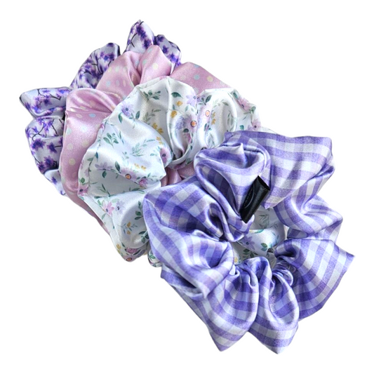 Satin Scrunchie - Floral Plaid Combo