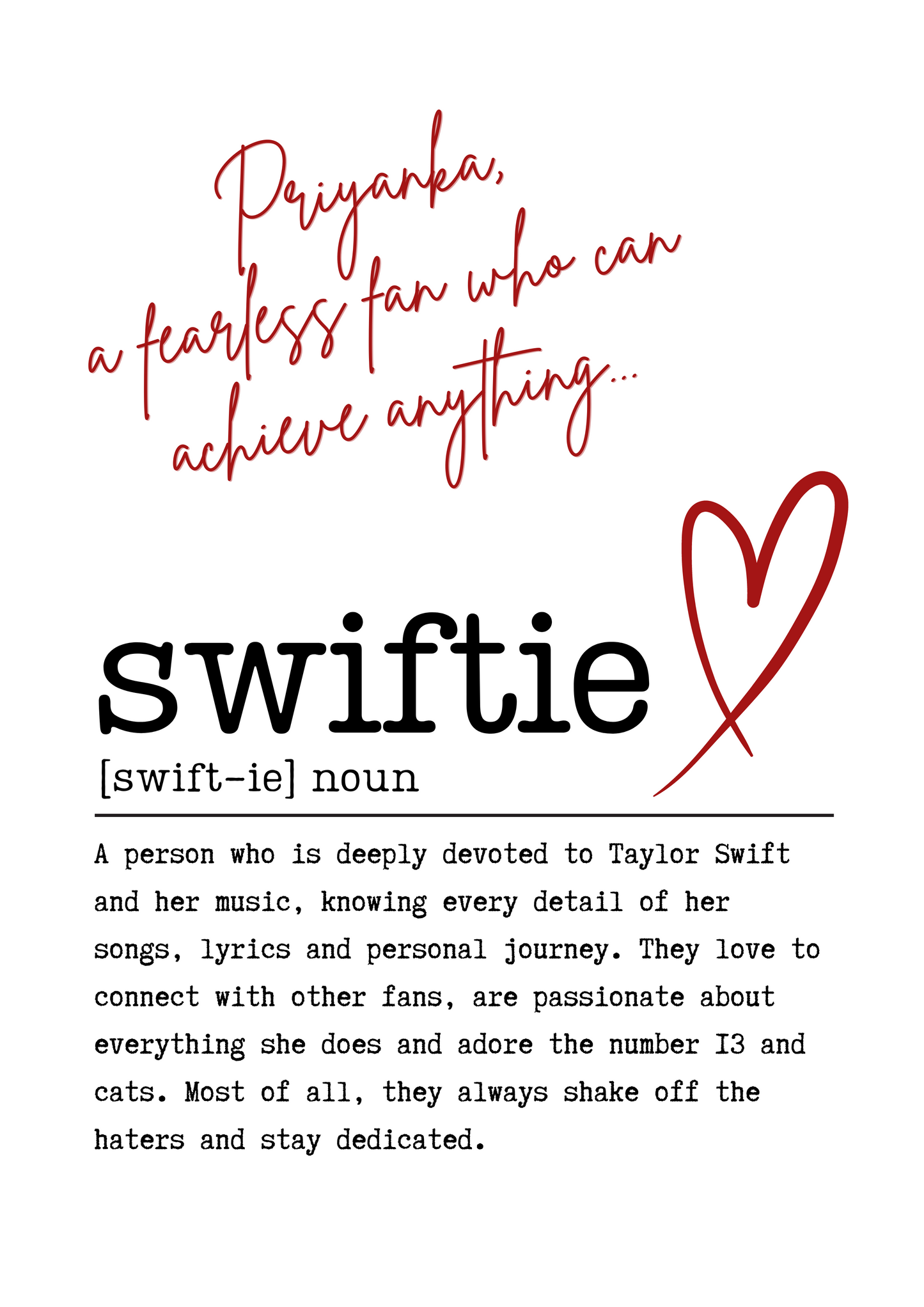 Swiftie (Taylor Swift Fan) Definition Print - Personalised